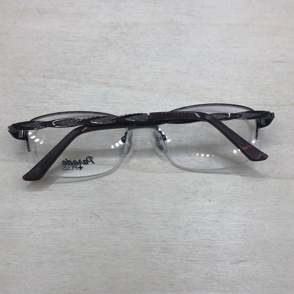Parade Plus Eyewear 2038 Brown Metal Half Rim Square Frame